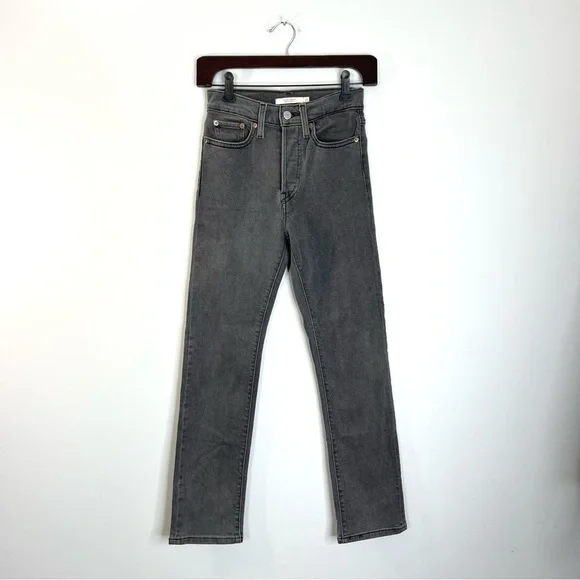 Levis Wedgie straight high rise grey jeans 24 - Picture 4 of 15